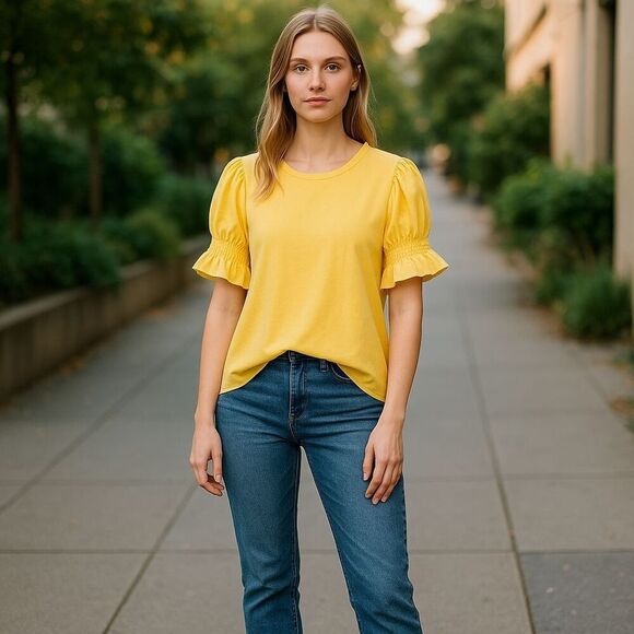 Les Amis Top For Women Size Small Yellow Relax Fit Short Sleeve Lightweight - Picture 4 of 10